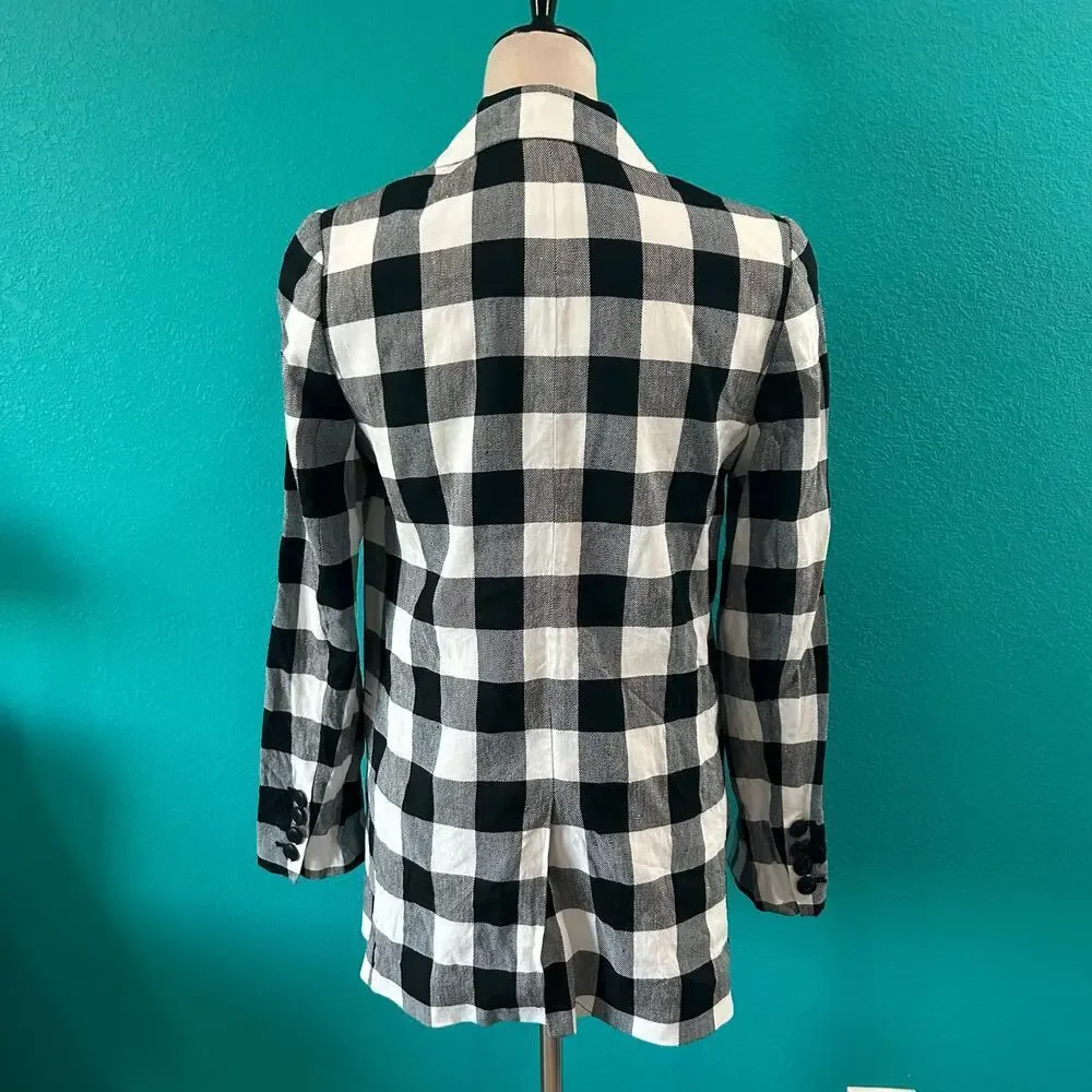Kate Spade Gingham Blazer Black & White Plaid Double Breasted Preppy Size 2
